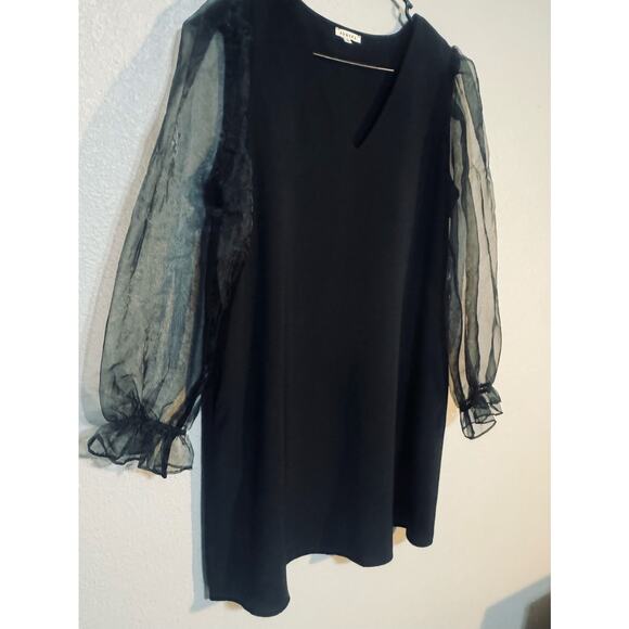 Jodilf Women’s Dress Large Black Sheath Semi Formal Sheer Long Sleeve V-Neck - Picture 2 of 6